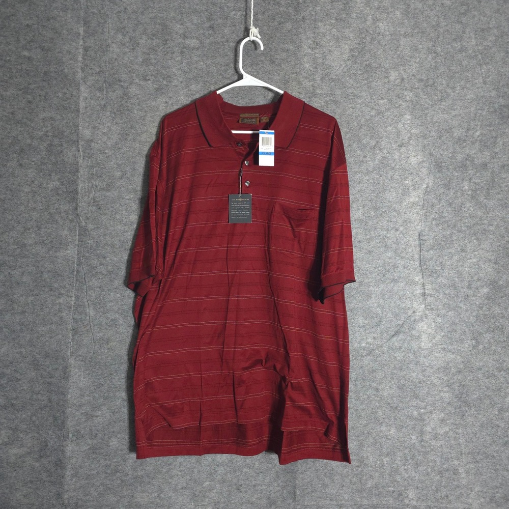Tasso Elba Golf Polo Shirt Mens XL Burgundy Striped Cotton NWT Classic Fit Retro